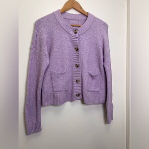Madewell Lavender Wool Blend Cropped Cardigan Button Front Pockets XS
